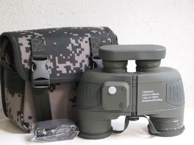Produktbild von Militär Marine Fernglas 10x50 mit BAK4 Porro - Prismen + 360° Kompass für Marine, oliv