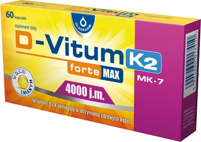 A product box for D-Vitum K2 MK-7 dietary supplement.