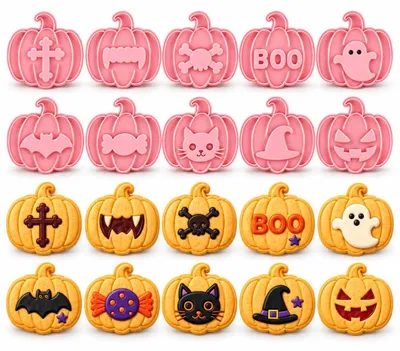 Halloween Keksstempel-Set, 10 Stück, rosa Kunststoff, Kürbisform