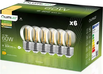 Obrázek produktu pro LUMILED LED žárovky E27 P45 7W nahrazují 60W 6 kusů 770lm 3000K teplá bílá 360° 230V kulový tvar LED žárovky