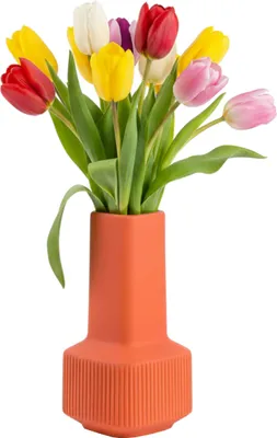 Immagine prodotto di Vaso Vaso di fiori in ceramica con scanalature Arancione H 20 cm Mat Vaso decorativo da tavolo Vasi Fiori Deco Modern Glamour, motivo tridimensionale, ispirazioni floreali, bouquet vivaci