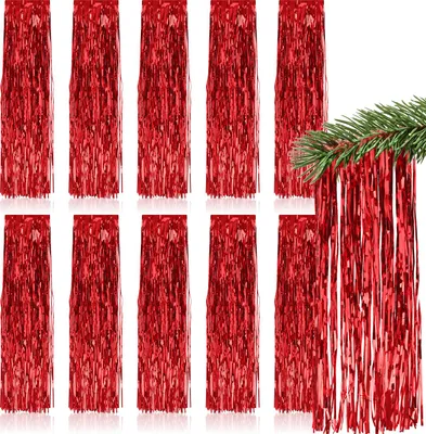 Zdjęcie produktu dla com-four® 10x blichtr - czerwona girlanda z blichtru na Boże Narodzenie - ozdoby choinkowe na choinkę - kurtyna z blichtru z gładkimi nitkami