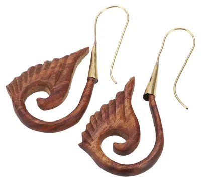 Produktbild von Filigran Geschnitzte Boho Ethno Holz Ohrringe, Braun - Modell 11, Holz,Metall, 8*3,5*0,5 cm, Ohrringe + Ohrstecker Modeschmuck
