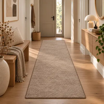Produktbild von Hochflor Velours Läufer Teppich Mona Taupe, Größe:80x400 cm