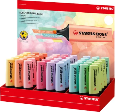 Obrázok produktu pre STABILO Boss Original Pastel, 45 kusov, Viacfarebný, Hrot dláta, Viacfarebný, Obdĺžnik, 2 mm