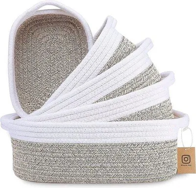 Immagine prodotto di Set di cestini intrecciati, 5 pezzi, impilabili, per il bagno, organizer