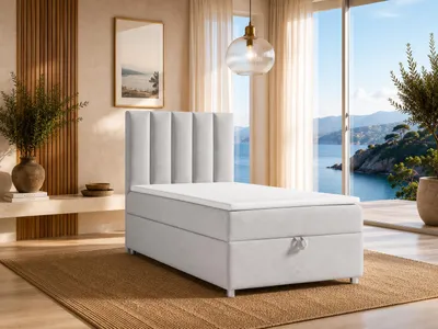 Produktbild von Best for Home Boxspringbett mit Bettkasten Trinity K10-SINGLE 90x200 Bonellfederkern inkl. Topper - Silber, KI-generiertes Bild