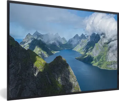 Produktbild von MuchoWow® Gerahmtes Poster Blick über die Fjorde in Norwegen 90x60 cm - Poster mit Schwarzem Bilderrahmen Wandposter Rahmen Foto Bilder - Fotorahmen - Foto-Plakat