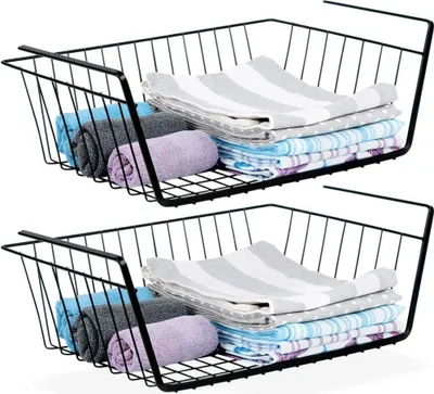 Zdjęcie produktu dla Vilde | Wiszący kosz - Metal - Czarny - 40,5x26,5x14,5 cm - Wiszący kosz do przechowywania - Oszczędność miejsca i styl - 2 szt.