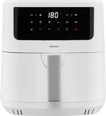 Immagine prodotto di Friggitrice ad aria calda MEDION P10 XL Duo (6,8 litri XXL, friggitrice ad aria, 2.150 watt, due elementi riscaldanti in acciaio inox, allarme di scuotimento, 9 programmi automatici, pannello di controllo touch, display LED) bianco