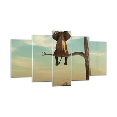 Produktbild von Bilder auf glas - 5 Teile - Elefant sitzend Ast - 160x85cm - Glasbilder - Wandbilder - Bilder - zum Aufhängen bereit - Wanddekoration aus Glas - Glas Bilder - Wandbild auf Glas - GEA160x85-4557