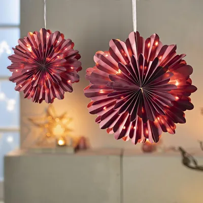 Produktbild von LED - Hängedeko "Schneeflocke" 42,5 cm - 2er-Set - Rot - Weihnachten
