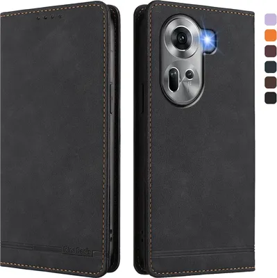 Produktbild von Hülle für Oppo Reno11 5G, Retro Kunstleder Ständer Klapphülle mit Kartenfächer und Magnetische Schwarz