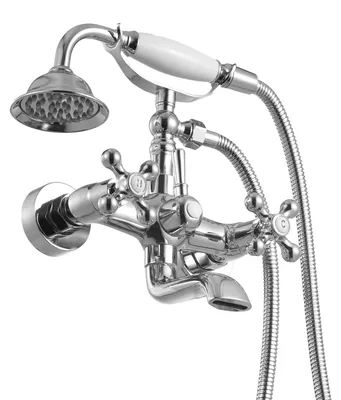 Image de Robinetterie de baignoire SucceBuy pour montage mural avec douchette à main, design rétro avec bras pivotants réglables et bec orientable à 360°, ensemble de robinetterie pour baignoire en chrome poli