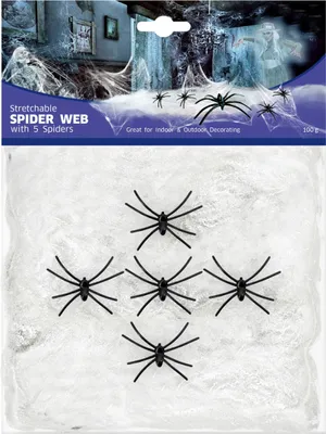 Produktbild von Künstliche Spinnweben mit 5 Spinnen als Halloween Deko