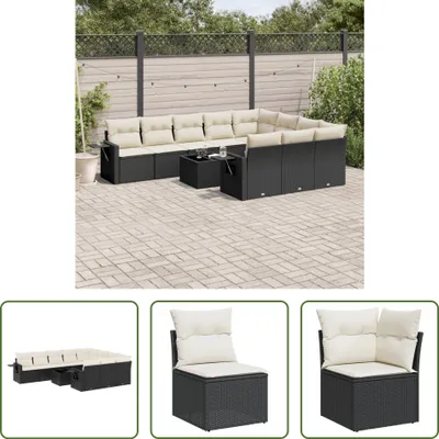Produktbild von The Living Store 11-tlg. Garten-Sofagarnitur mit Kissen Schwarz Poly Rattan