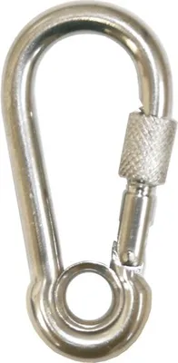 Produktbild von Karabinerhaken Ø 10 x 100 mm mit Sicherungsschraube und Kausche aus Edelstahl V4A