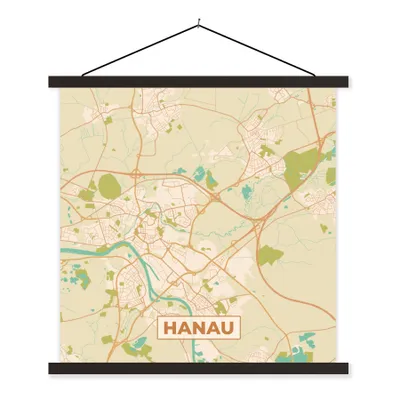 Produktbild von MuchoWow® Textilposter Hanau - Karte - Vintage - Stadtplan 90x90 cm mit schwarzem Rahmen - Magnetisches