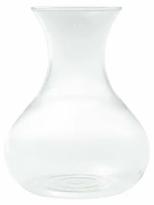 A clear glass carafe on a white background.