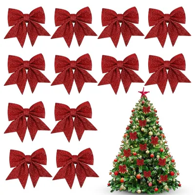 Productafbeelding van Kerststrik - PVC - 12 x 14 cm - 12 stuks - Rood