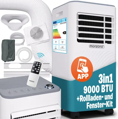 Produktbild von MONZANA® lokale Klimaanlage MZKA2600 WIFI App Mobil Fensterabdichtung Abluftschlauch 9000BTU 4in1 1000W 30qm Fernbedienung Luftentfeuchter Klimagerät