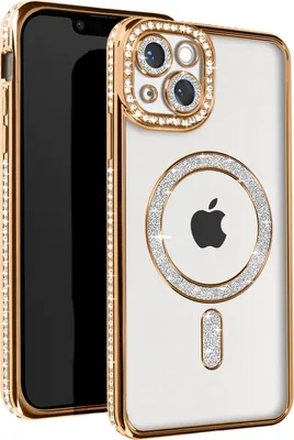 Obrázek produktu pro Avizar, diamantové pouzdro pro iPhone 13 - ochrana MagSafe s kamínkovým okrajem, zlaté