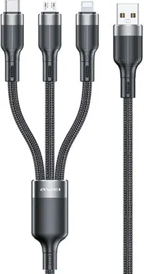 Produktbild von AWEI 3-in-1 USB-C/Lightning/Micro-Kabel Schwarz