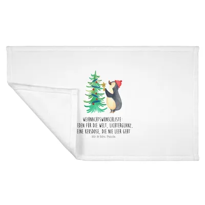 Produktbild von Mr. & Mrs. Panda Handtuch Pinguin Weihnachtsbaum - Weiß - Geschenk, Winter, Weihnachten, Flauschtuch, 50x100, Händehandtuch, gesichtshandtuch, 100x50