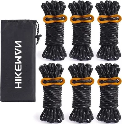 Image de 6 cordes de tente réfléchissantes de 5 mm, noires, pour le camping en plein air