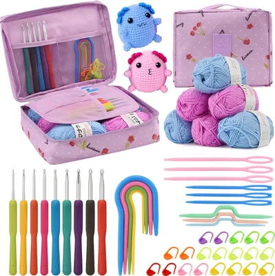 Produktbild von UnboxG 49-teiliges Häkelnadel-Set, Komplettes DIY Strickwerkzeug-Set mit Aufbewahrungstasche für Anfänger & Handarbeitsliebhaber