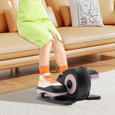 Zdjęcie produktu dla Elektryczny eliptyczny rower stacjonarny pod biurko - czarno-różowy - 60 W - dla seniorów i do rehabilitacji