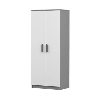 Produktbild von Drehtürenschrank JONAS 06 – Kinderschrank 80 cm Grau/Weiß mit grauen Griffen