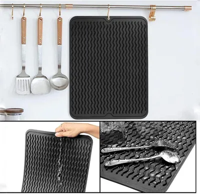 Produktbild von Silikon-Abtropfmatte für Geschirr, 40x30cm, faltbare Spülbeckenmatte für Küche und Grill, schwarz
