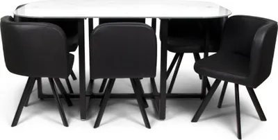 Produktbild von Milton & Oldbrook Essgruppe 5-teilig Sofia - Esstisch mit 4 Stühle Marmor Weiß