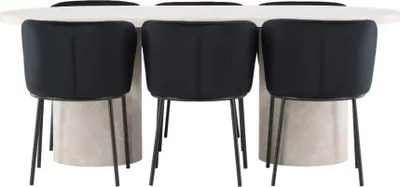 Produktbild von Narvik Essgruppe Tisch 100x200cm und 6 Stühle beige, schwarz.