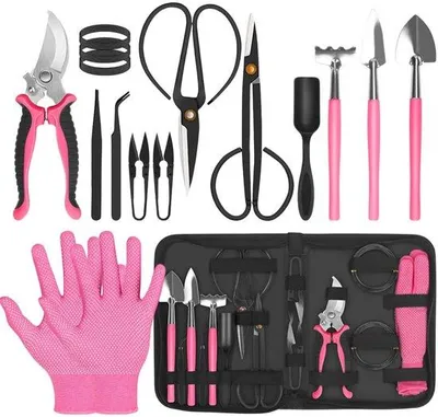Produktbild von Unyqoos® 14‑teiliges Garten- & Bonsai-Werkzeugset – Komplettset mit Scheren, Mini‑Spaten, Harken, Alu‑Bonsaidraht, kohlenstoffreicher & rostfreier Stahl, Aufbewahrungstasche
