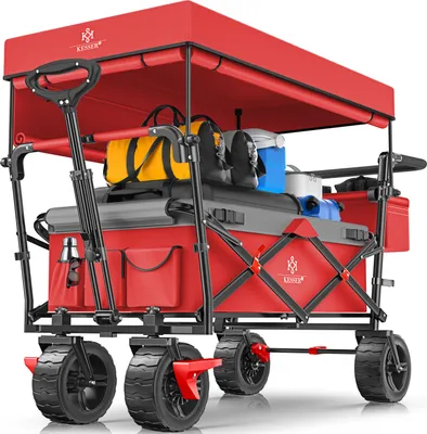 Produktbild von KESSER® Bollerwagen faltbar GT9000 Handwagen mit Dach | Transportwagen max. belastbar bis 150kg mit Hartgummi-Räder & Feststellbremsen (Vorne & Hinten) | Inkl. Schloss, Abdeckung, Wetter & Sichtschutz