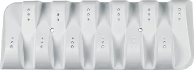 A white, abstract-shaped object with multiple circular indentations arranged in a repeating pattern across its surface.