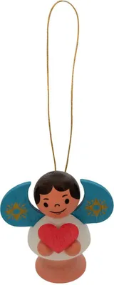 Imagen del producto de Adorno navideño: Ángel con estrella de colores y corazón, ideal para decorar el árbol. Dimensiones: 4 x 4,5 x 2,5 cm. Producto nuevo