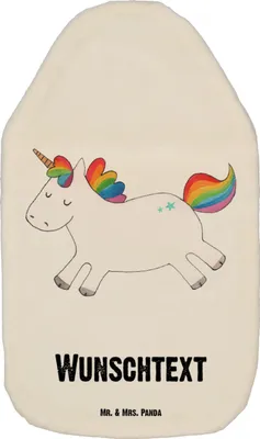 Produktbild von Mr. & Mrs. Panda Personalisierte Wärmflasche Einhorn Happy - Weiß - Personalisierte Geschenke, Einhorn Deko, Wärmflaschenbezug mit Namen, Einhörner, Unicorn, fröhlich
