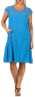 Produktbild von ZARMEXX Damen Sommerkleid mit Spitze unifarbenes Baumwollkleid Casual Basic (bla