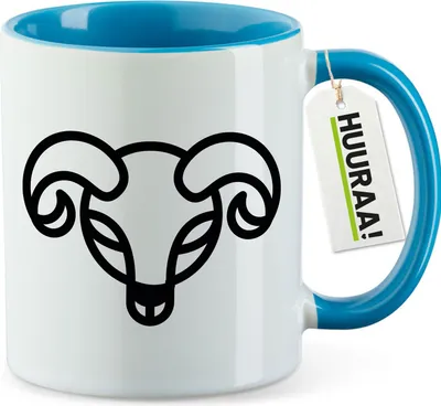 Produktbild von Huuraa Kaffeetasse Widder Sternzeichen Symbol 330ml Blau Keramik Kaffeebecher Geschenkidee