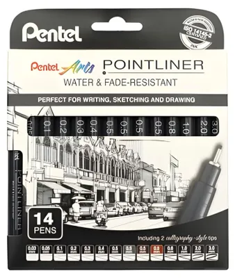 Produktbild von PentelArts Permanent Fineliner Pointliner 14er Set