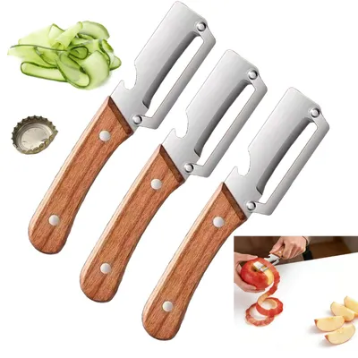 3-teiliger Gemüseschäler mit Flaschenöffner, Edelstahl, 3-in-1