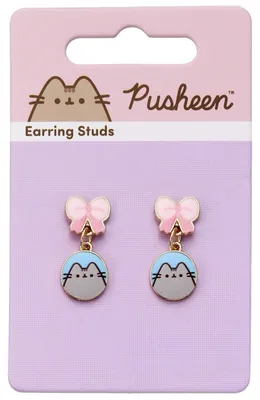 Obrázok produktu pre Kolczyki Pusheen z różowymi kokardkami na niebieskim tle