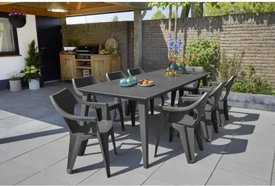 Image de Table de Jardin Rectangulaire Résine, 235 x 98 cm, Gris Graphite, 8-10 Personnes, Lima Allibert by KETER