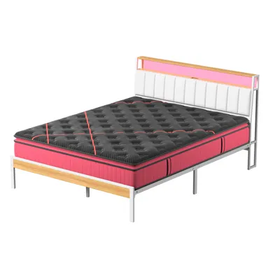 Zdjęcie produktu dla Zestaw materaca i stelaża DEWINNER 160x200, nakładka na materac o grubości 30 cm, średnia twardość, rama łóżka z metalowym stelażem, z oświetleniem LED