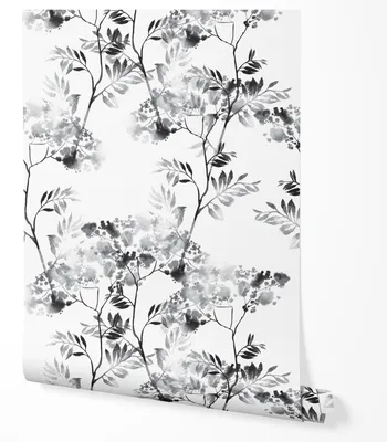 Produktbild von Selbstklebende Tapete Möbelfolie Blumen Aquarell Grau Weiß Tapete Floral Modern Natur Stil Wohnzimmer Schlafzimmer Flur Elegante Wanddeko Zarte Blätter Muster Skandinavisch Design 2,5m x 0,5m