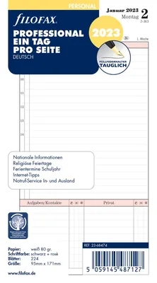 Produktbild von Filofax Kalendereinlage Personal 95 x 171 mm: Professional Eine Tag pro Seite 2023 deutsch