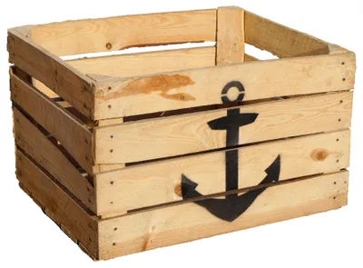 Produktbild von Holz Obstkiste mit Anker Motiv, unbehandelt, bürstenrein, 49x42x32cm